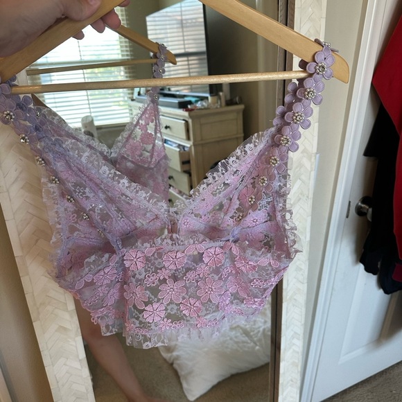For Love And Lemons Rosette Cami Pink and Purple Floral Lace Bralette - Picture 4 of 8